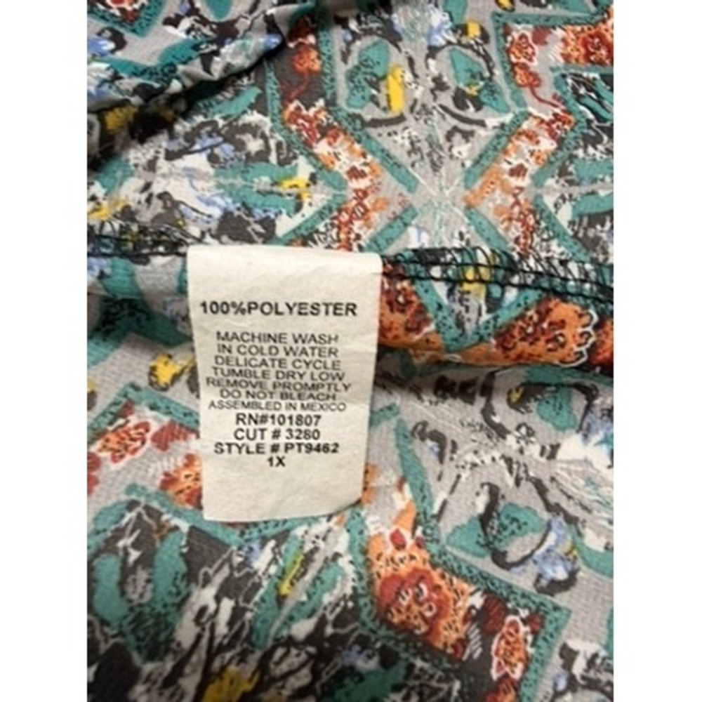 Espresso Kimono Cardigan Women 1X Teal Orange Boho Sheer Geometric High-Low Wrap - Picture 4 of 5
